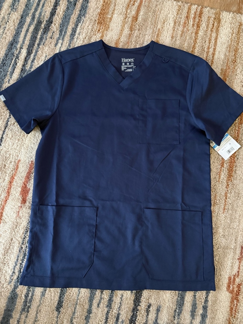 Hanes Men's Navy Short Sleeve V-Neck Scrub Top